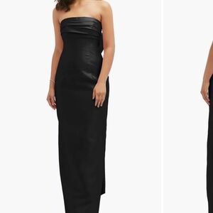 Elegant Black Strapless Dress with Bow Back-Prom/Bridesmaid